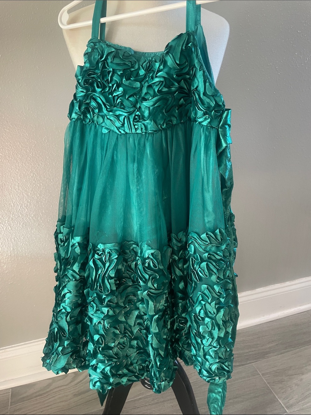Bonnie Jean Teal Floral Rosette Party Dress